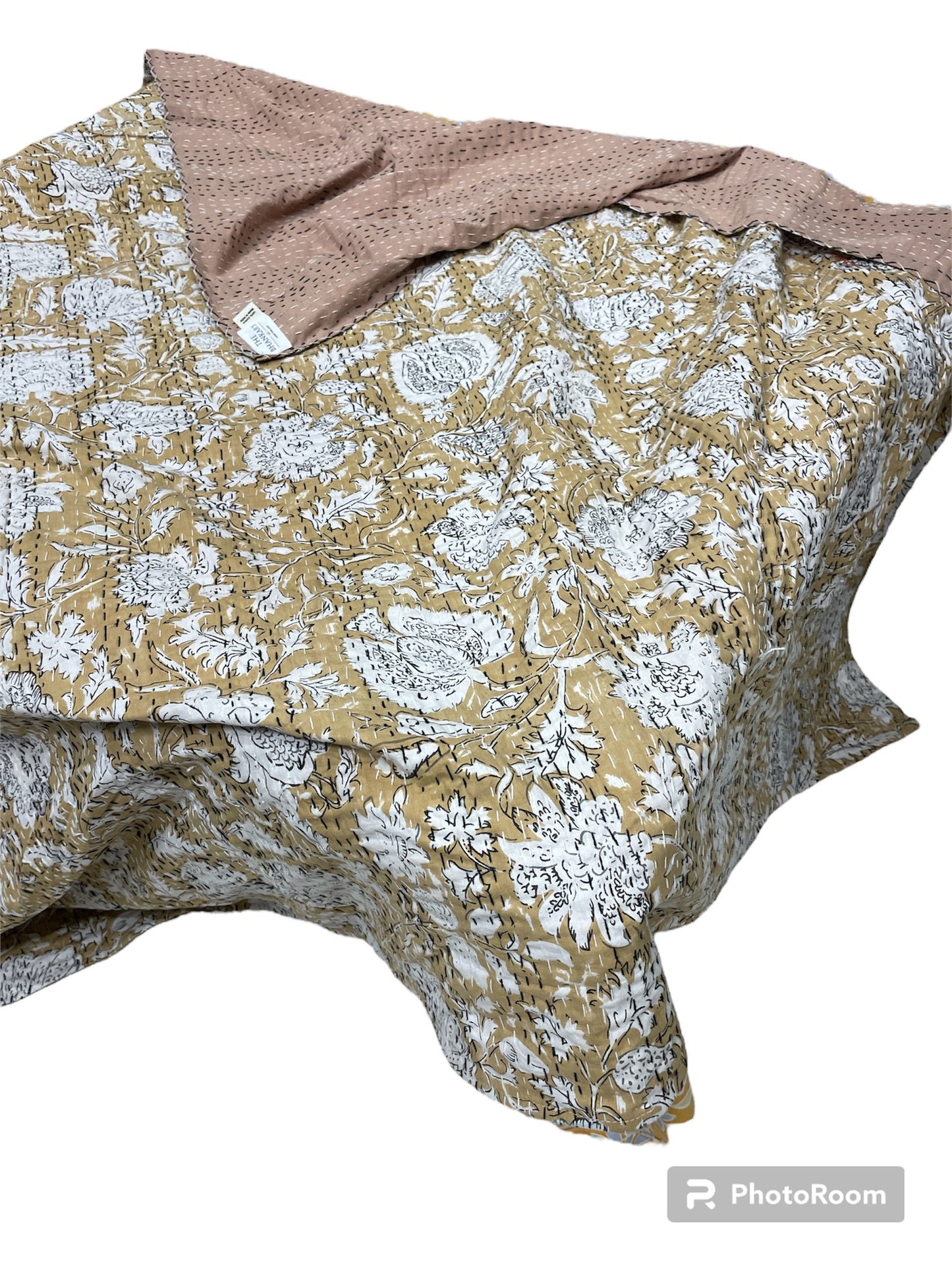 Floral Print - Kantha Quilt, Kantha Bedcover, Coverlets, Kantha Throw