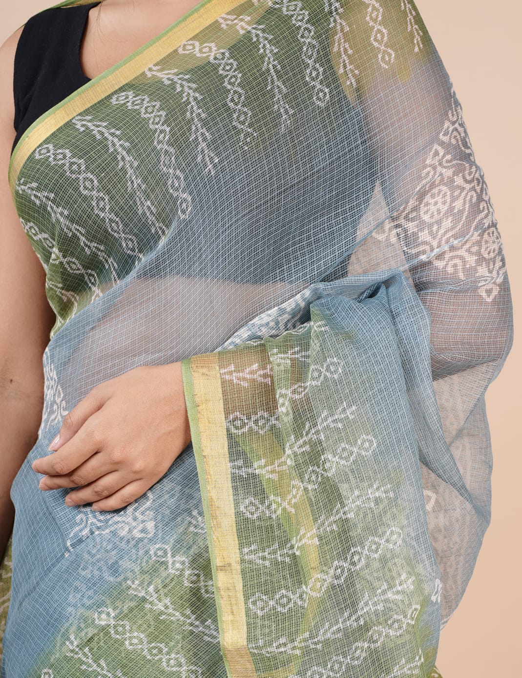 Kota Doria Saree - Bagru Print Ethnic Handblock Print Kota Doria Saree