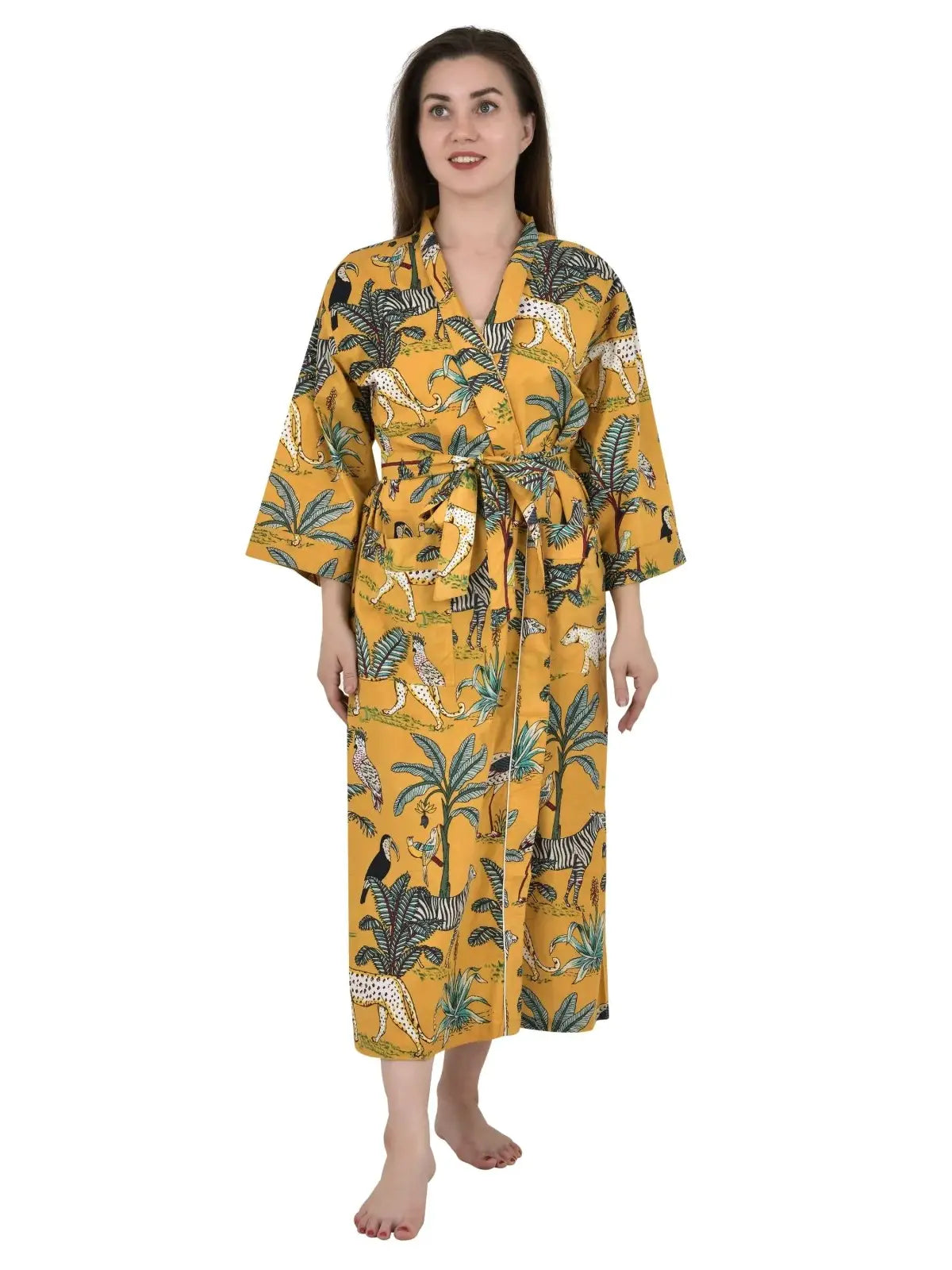 YELLOW SAFARI Print - Kimono Robe