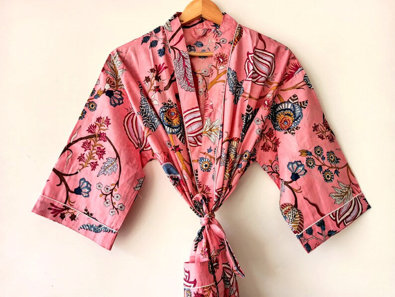 Peach colour Floral - Kimono Robe