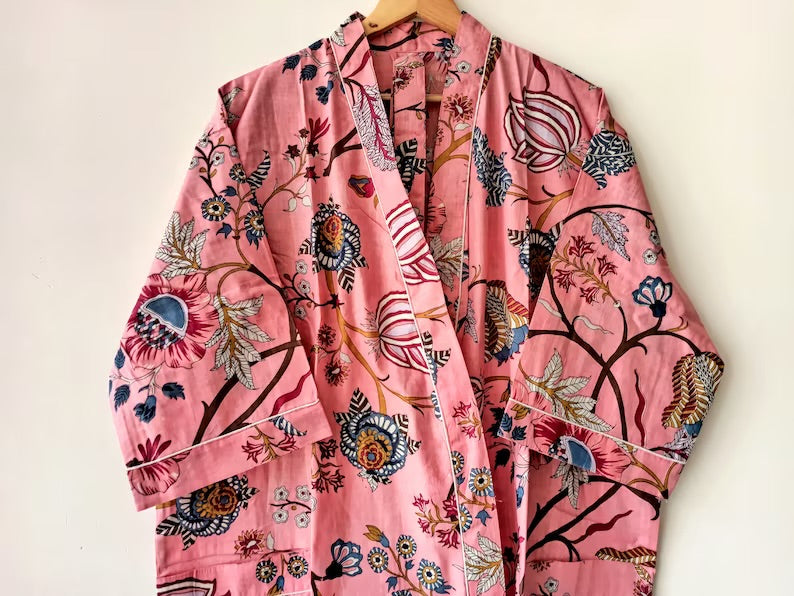 Peach colour Floral - Kimono Robe