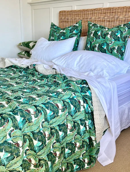 Tropical Banana Leaves Twin/Queen/King Size Kantha Bedspread