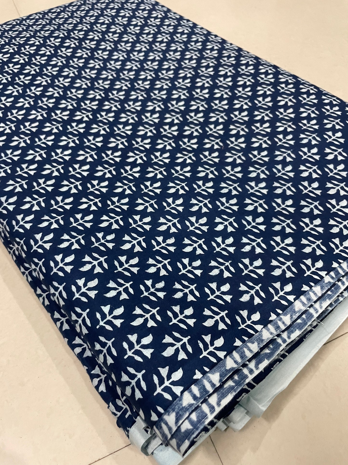 Small Buti Indigo Fabric - INDIGO COTTON HAND PRINTED YARDAGE