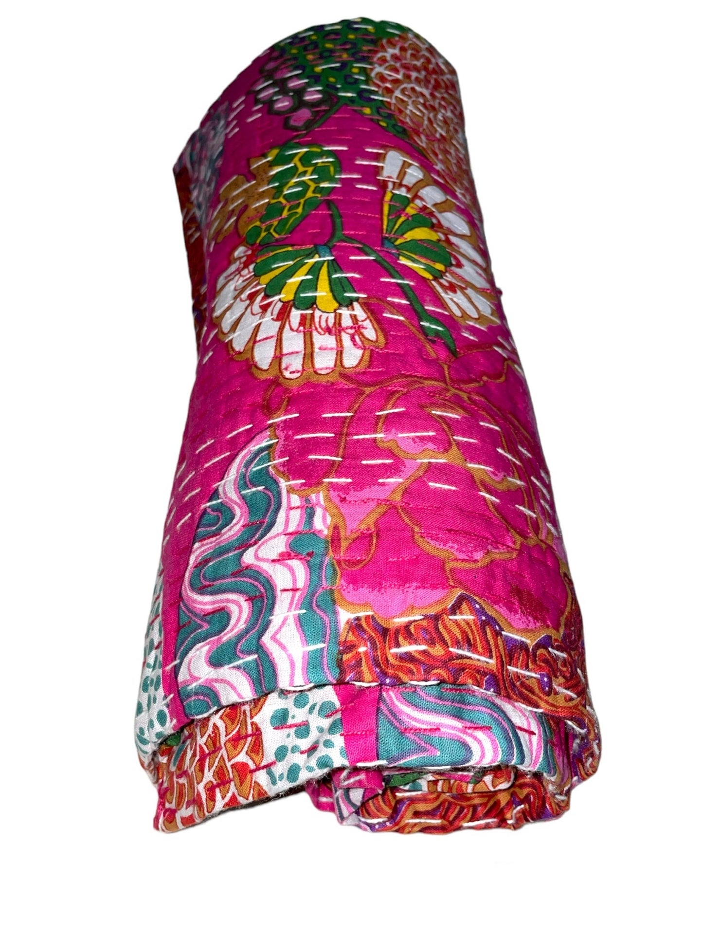 PinkTropical - Kantha Quilt, Kantha Bedcover, Coverlets, Kantha Throw