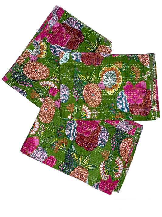 Green Tropical - Kantha Quilt, Kantha Bedcover, Coverlets, Kantha Throw