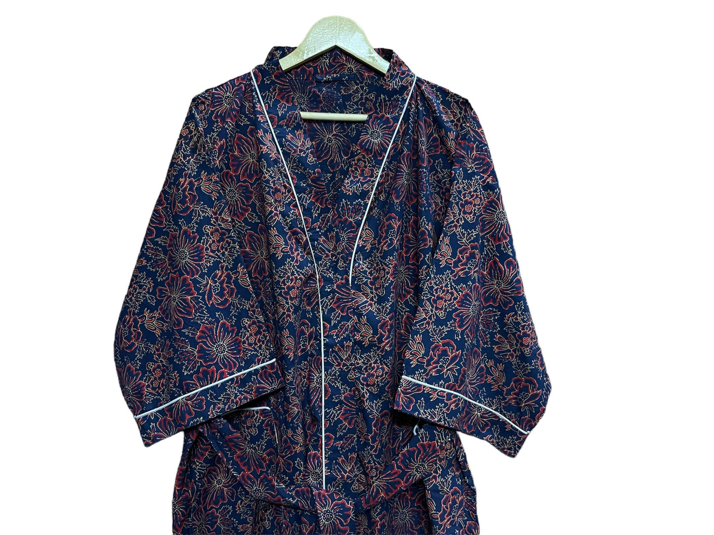 Navy Blue Floral Print - Kimono Robe