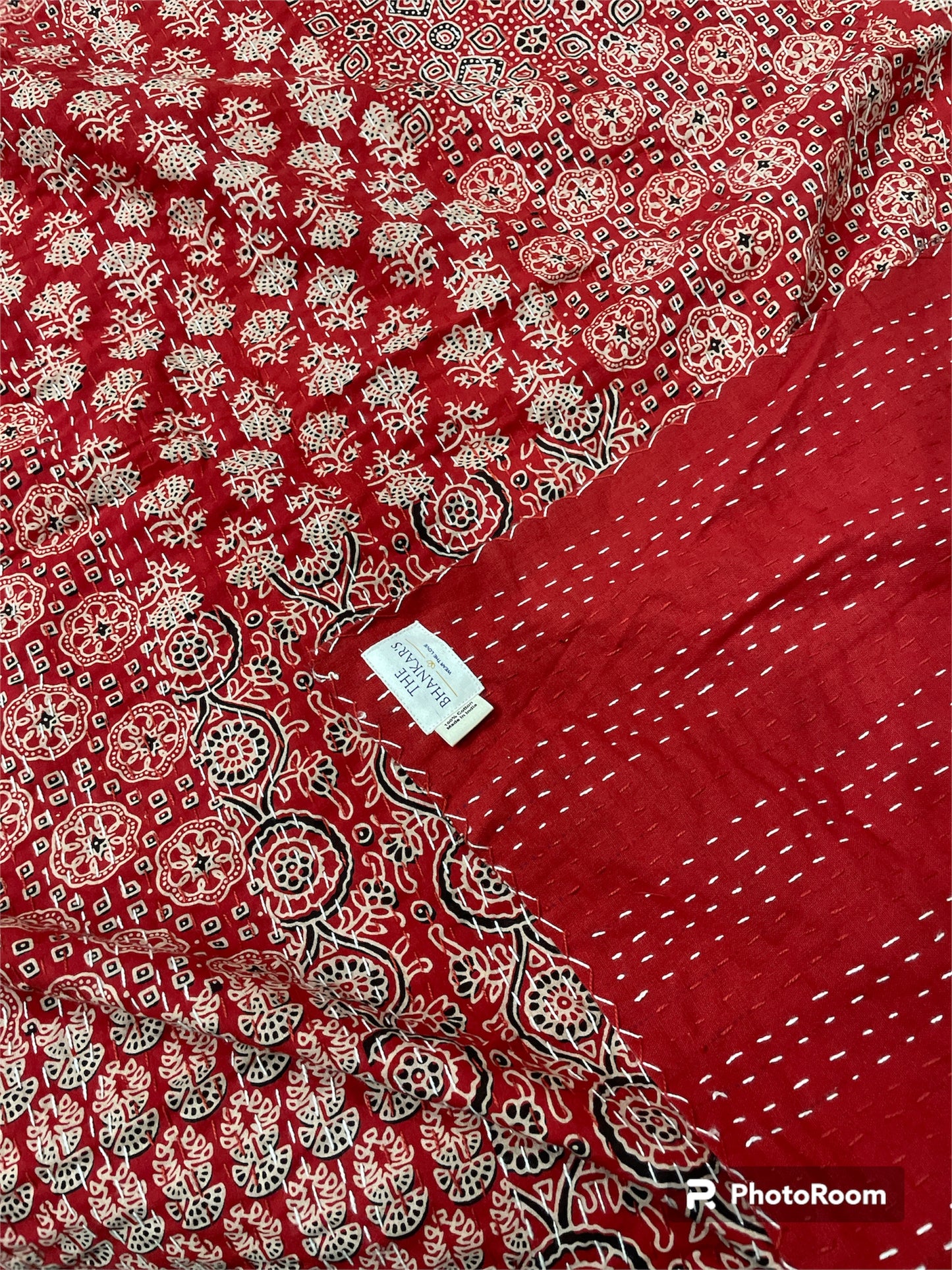 Red ajrakh patchwork  kantha - Kantha Quilt, Kantha Bedcover, Coverlets, Kantha Throw