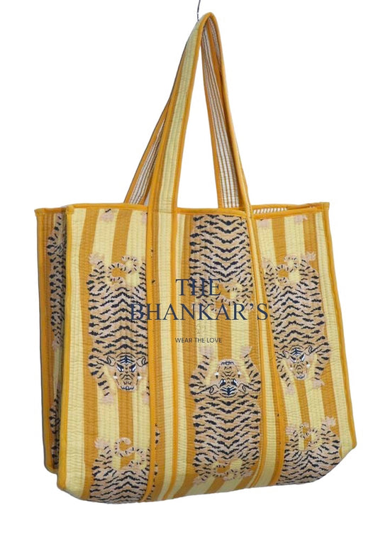 Reversible Tote Bag - Animal Print with Stripe Print