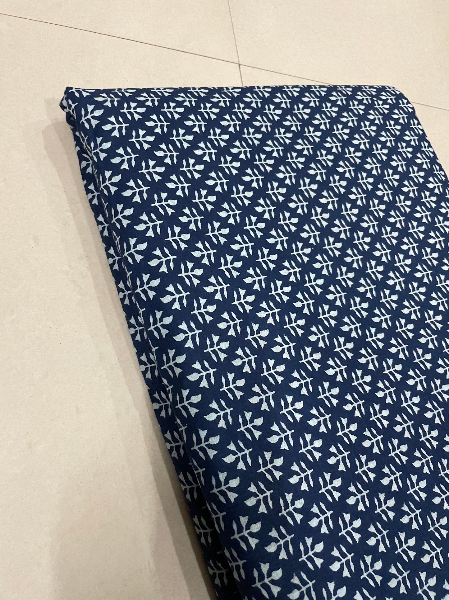 Small Buti Indigo Fabric - INDIGO COTTON HAND PRINTED YARDAGE