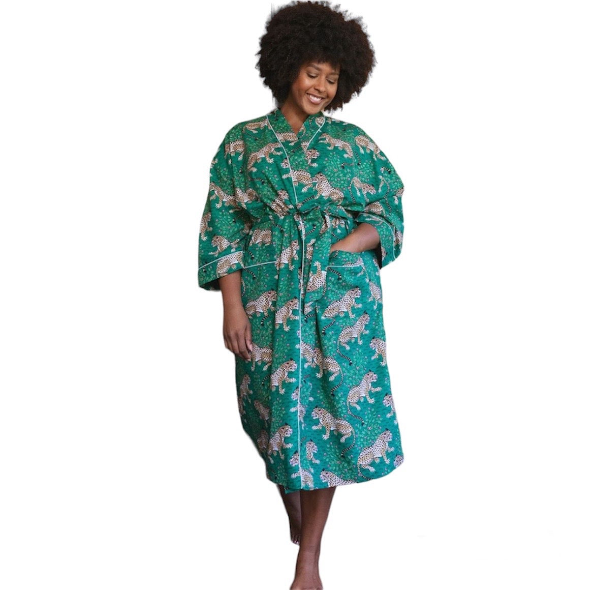 GREEN LEOPARD - KIMONO ROBE