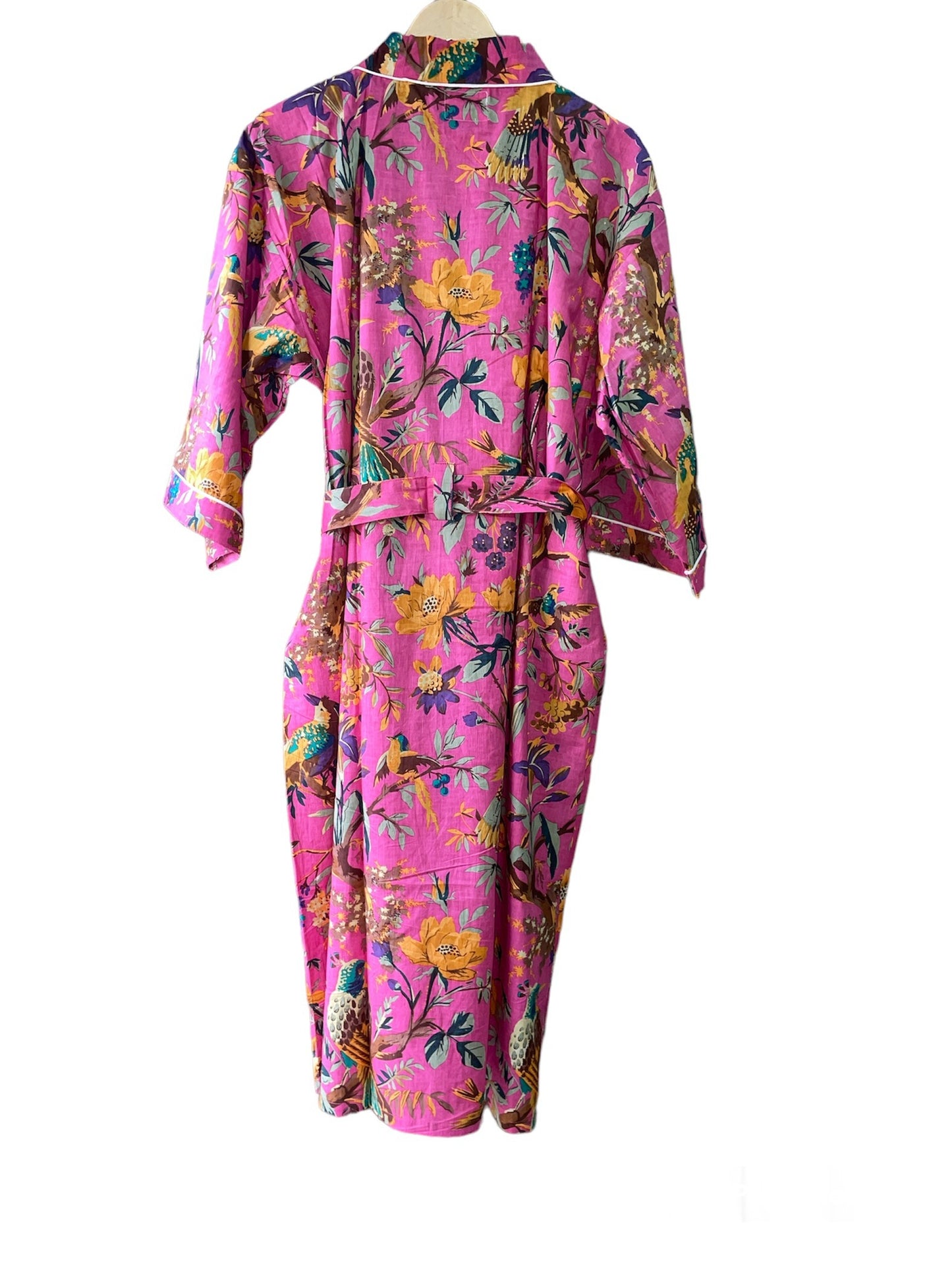 Pink Bird Print - Kimono Robe, Cotton Robe