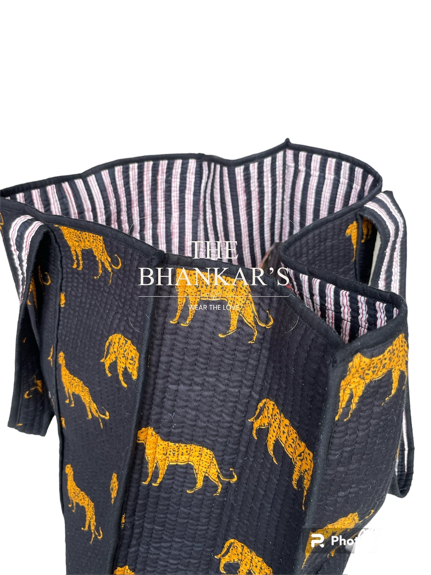 Reversible Tote Bag - Animal Print with Stripe Print