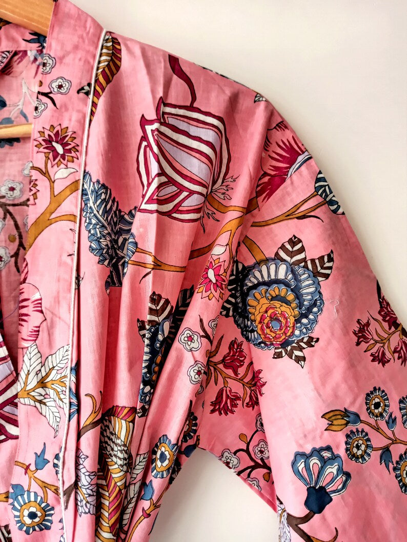 Peach colour Floral - Kimono Robe