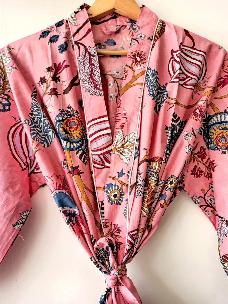 Peach colour Floral - Kimono Robe