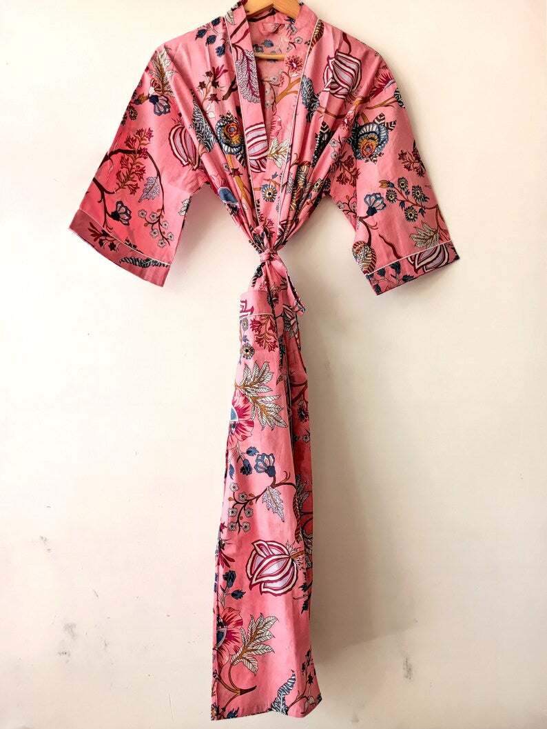 Peach colour Floral - Kimono Robe