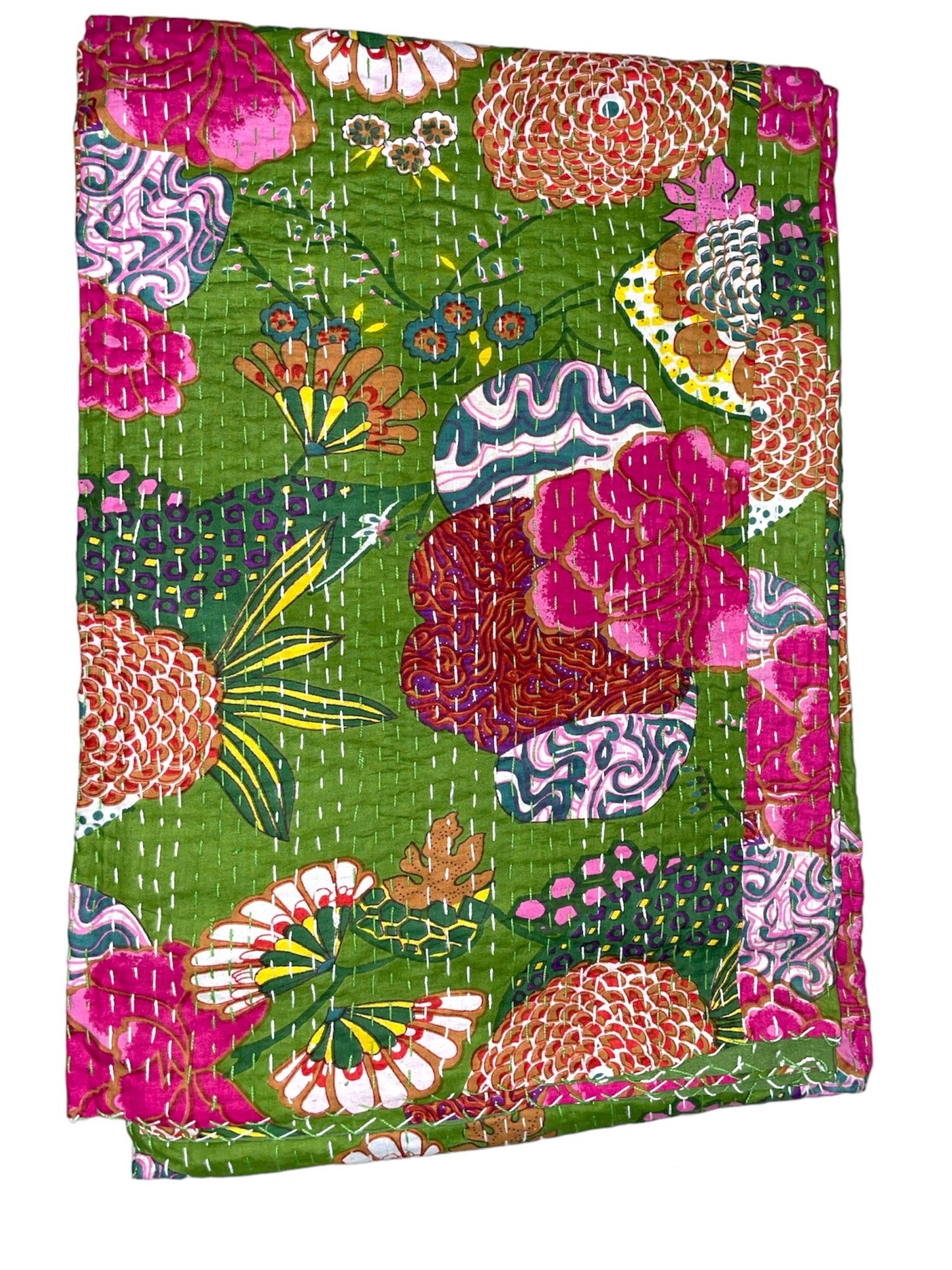 Green Tropical - Kantha Quilt, Kantha Bedcover, Coverlets, Kantha Throw