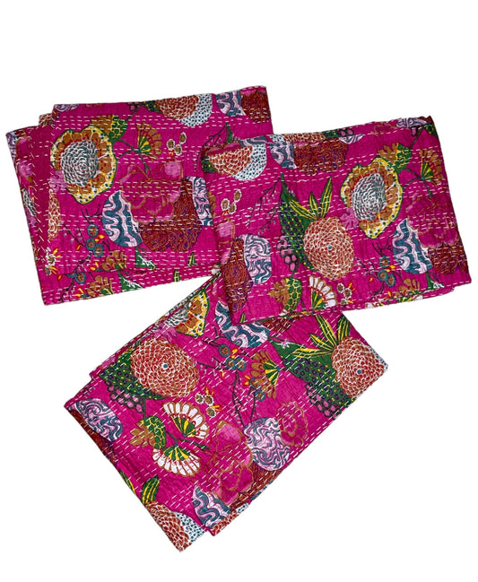 PinkTropical - Kantha Quilt, Kantha Bedcover, Coverlets, Kantha Throw