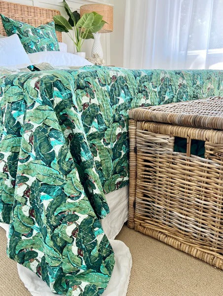 Tropical Banana Leaves Twin/Queen/King Size Kantha Bedspread