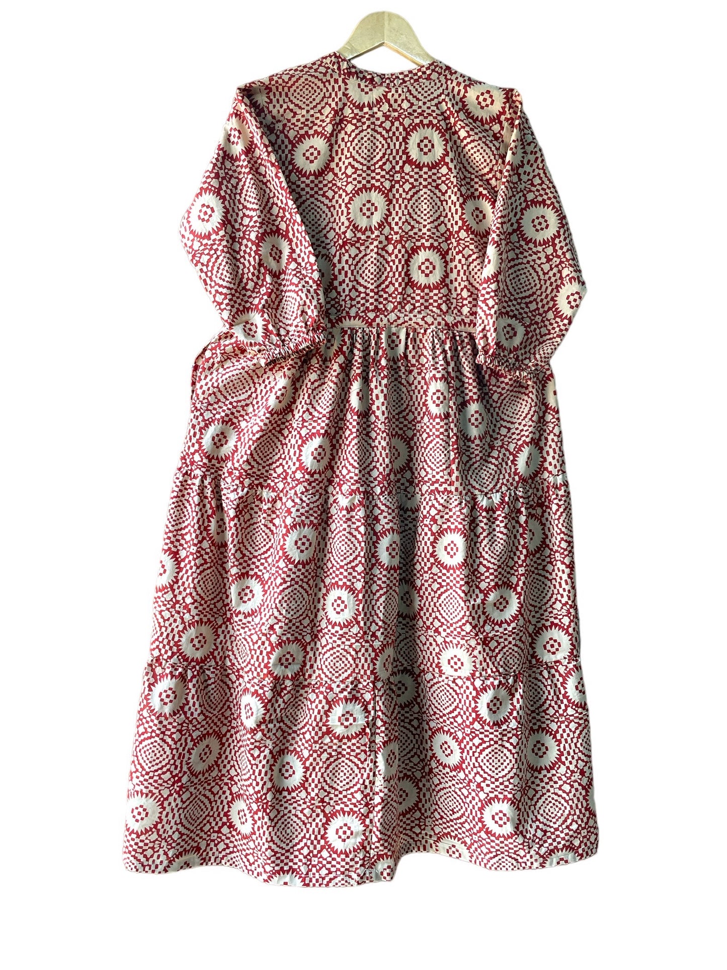 RED BAGRU PRINT  - Maxi Dress 3/4 Sleeves