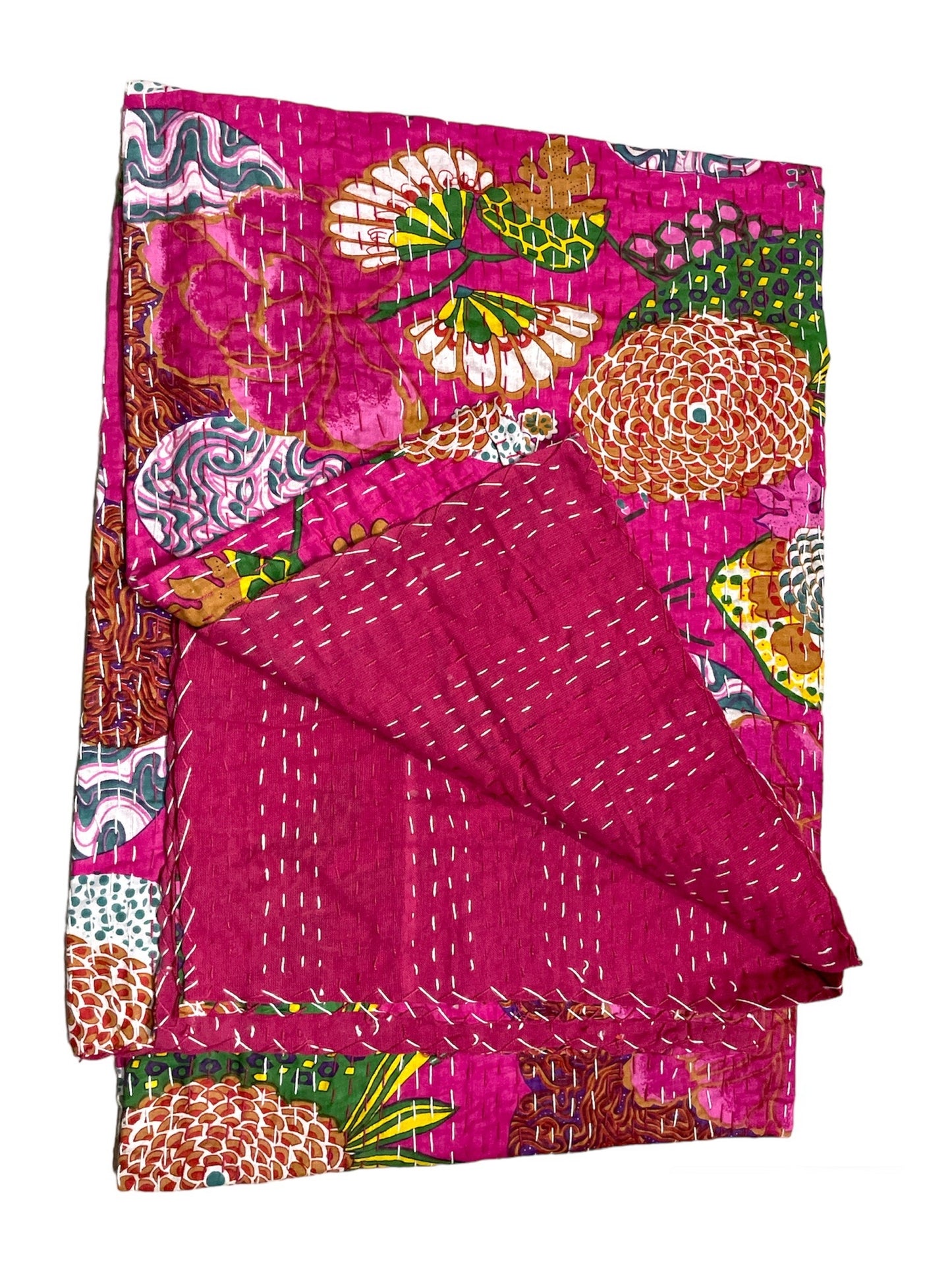 PinkTropical - Kantha Quilt, Kantha Bedcover, Coverlets, Kantha Throw