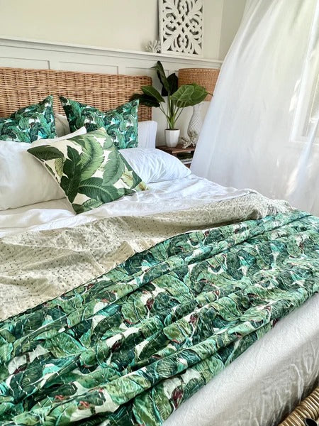 Tropical Banana Leaves Twin/Queen/King Size Kantha Bedspread