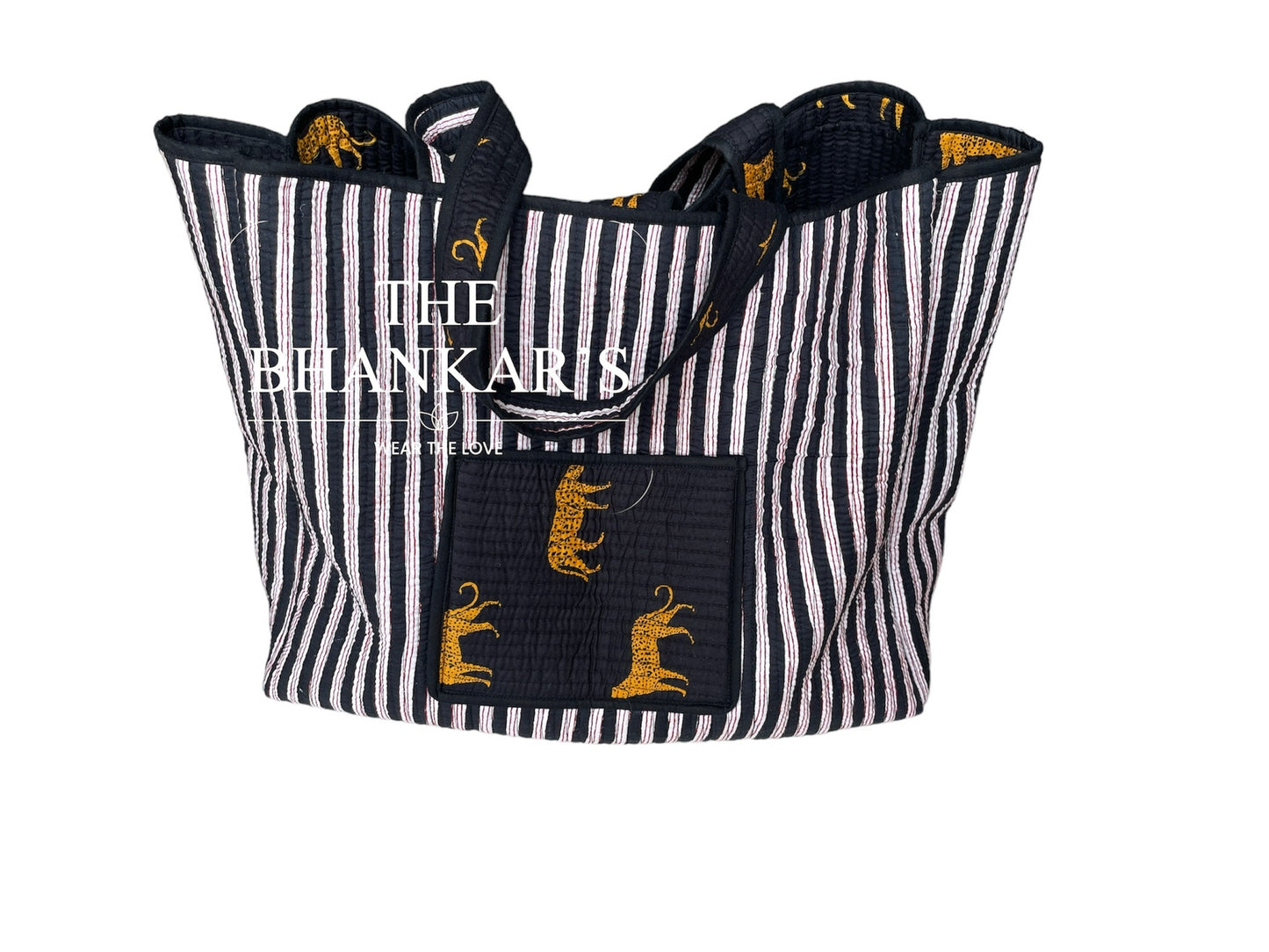 Reversible Tote Bag - Animal Print with Stripe Print