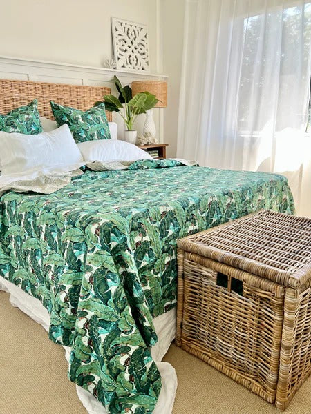 Tropical Banana Leaves Twin/Queen/King Size Kantha Bedspread