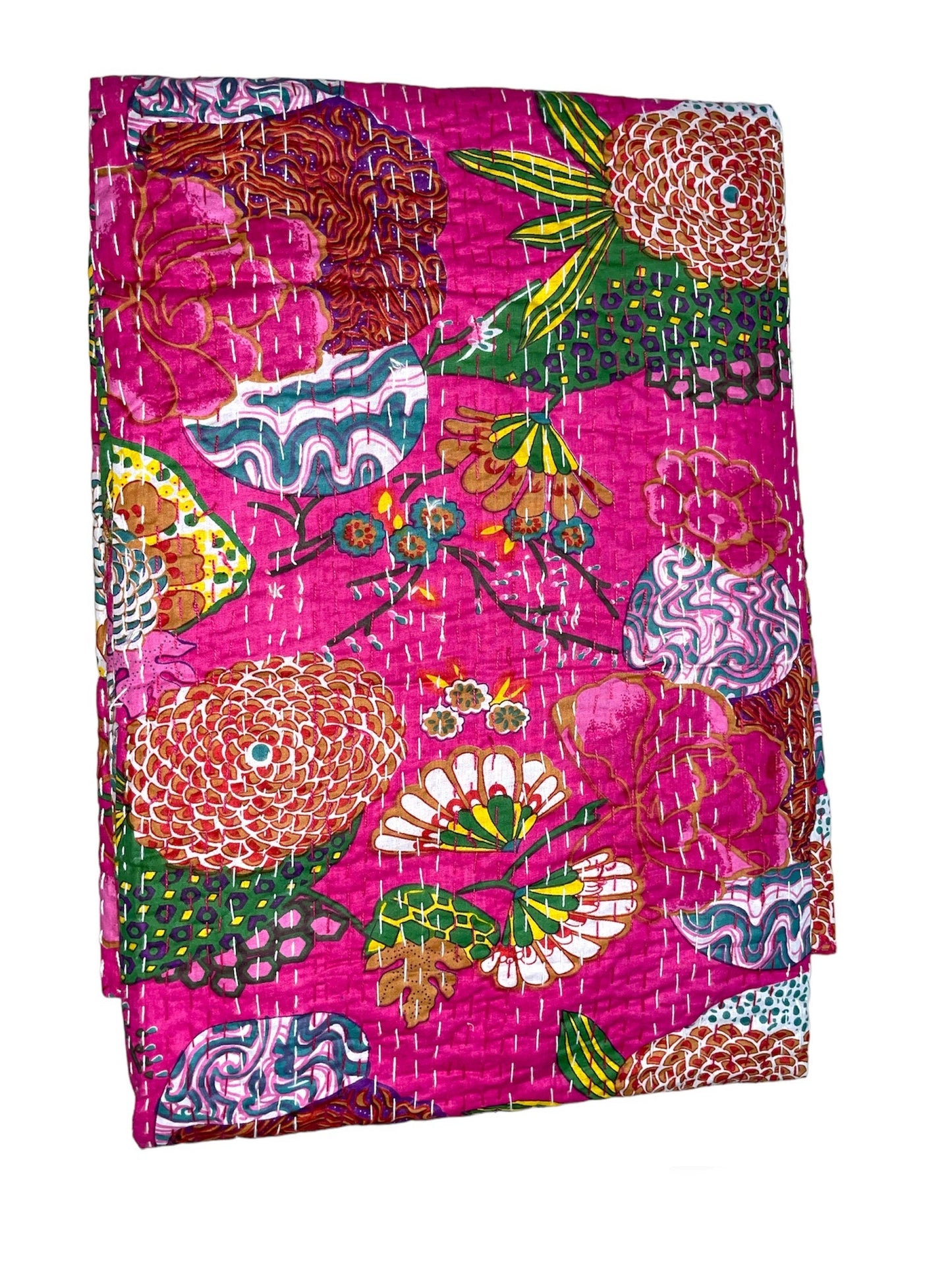 PinkTropical - Kantha Quilt, Kantha Bedcover, Coverlets, Kantha Throw