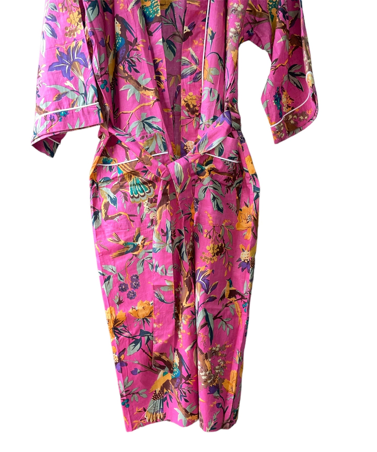 Pink Bird Print - Kimono Robe, Cotton Robe