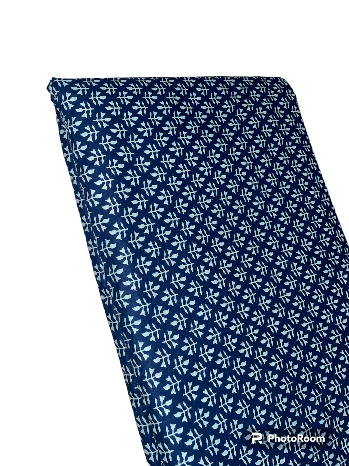 Small Buti Indigo Fabric - INDIGO COTTON HAND PRINTED YARDAGE