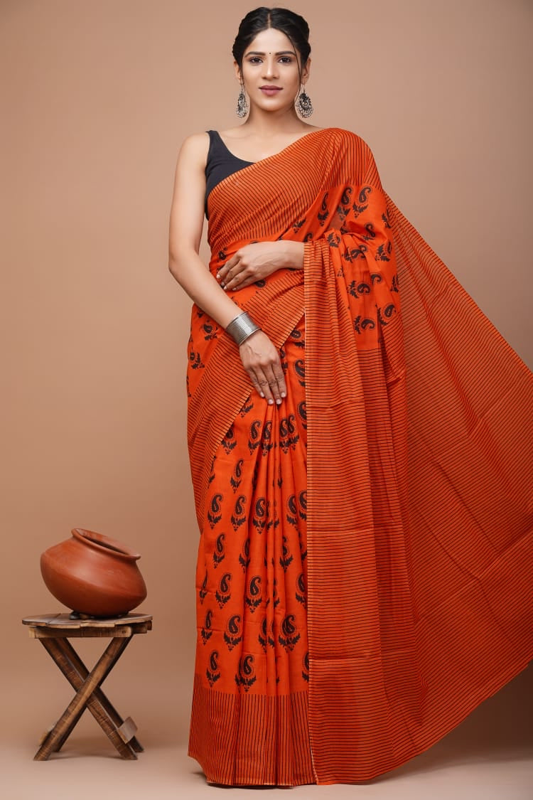 Cotton Saree - Orange Cotton Sarees A Classic Look for Any Occasion