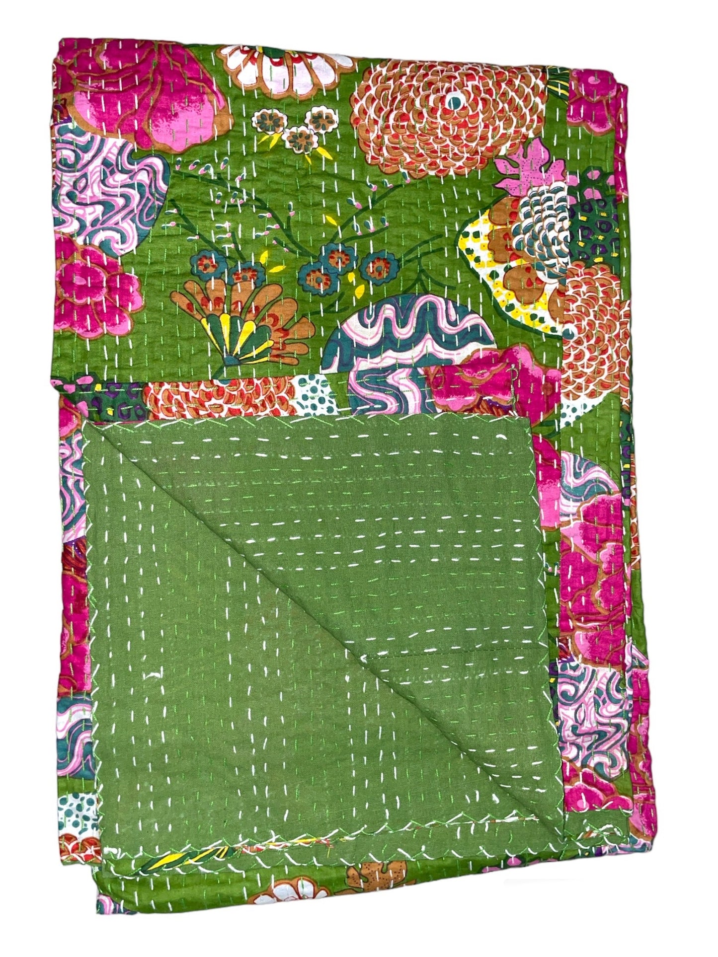 Green Tropical - Kantha Quilt, Kantha Bedcover, Coverlets, Kantha Throw