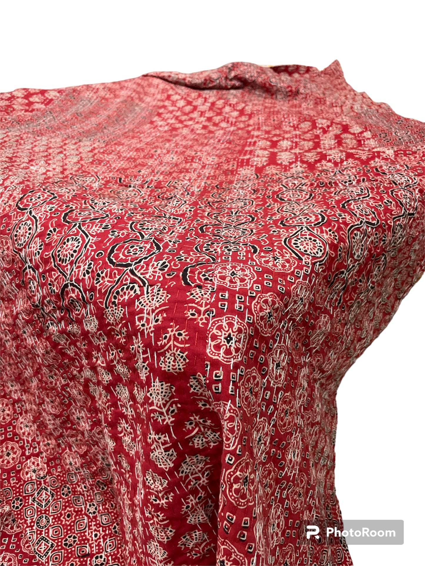 Red ajrakh patchwork  kantha - Kantha Quilt, Kantha Bedcover, Coverlets, Kantha Throw