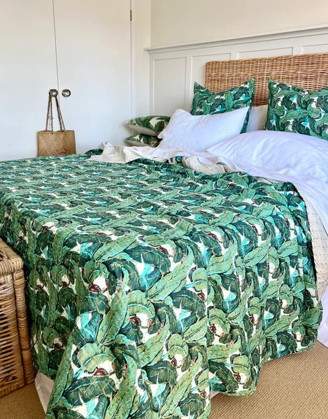 Tropical Banana Leaves Twin/Queen/King Size Kantha Bedspread