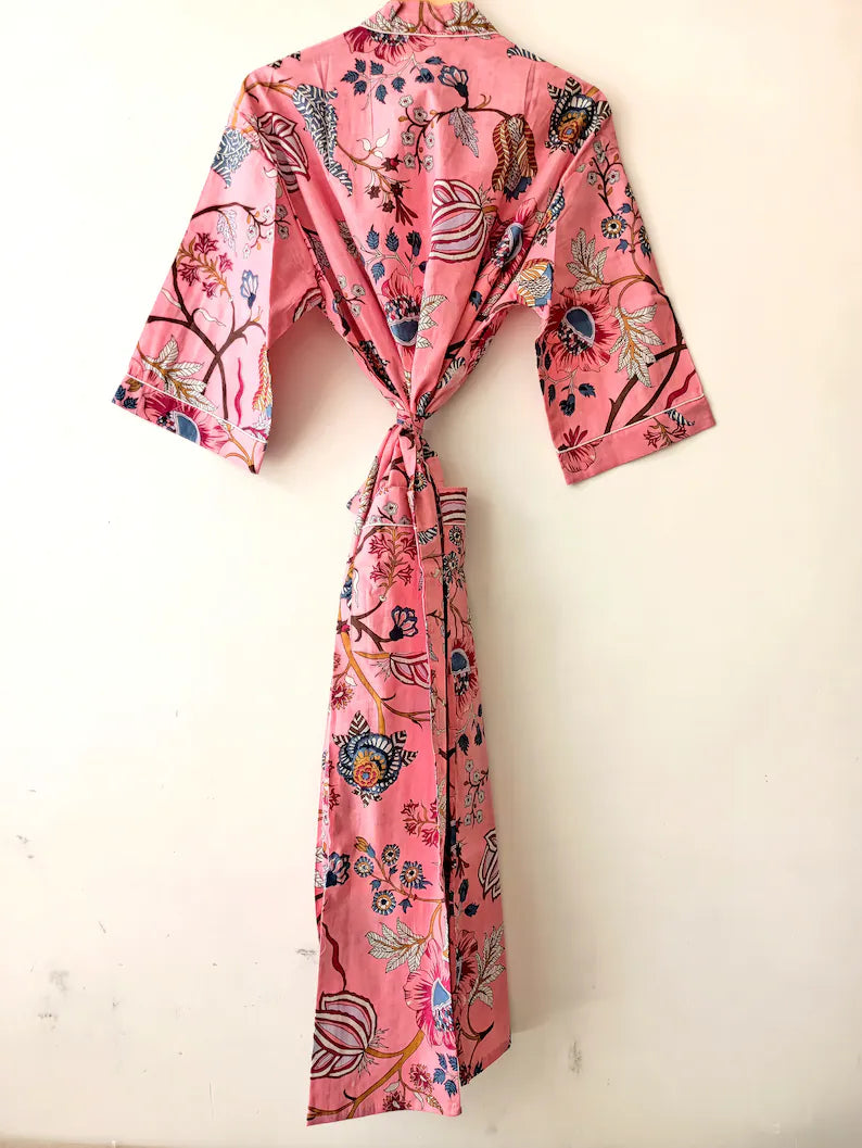 Peach colour Floral - Kimono Robe