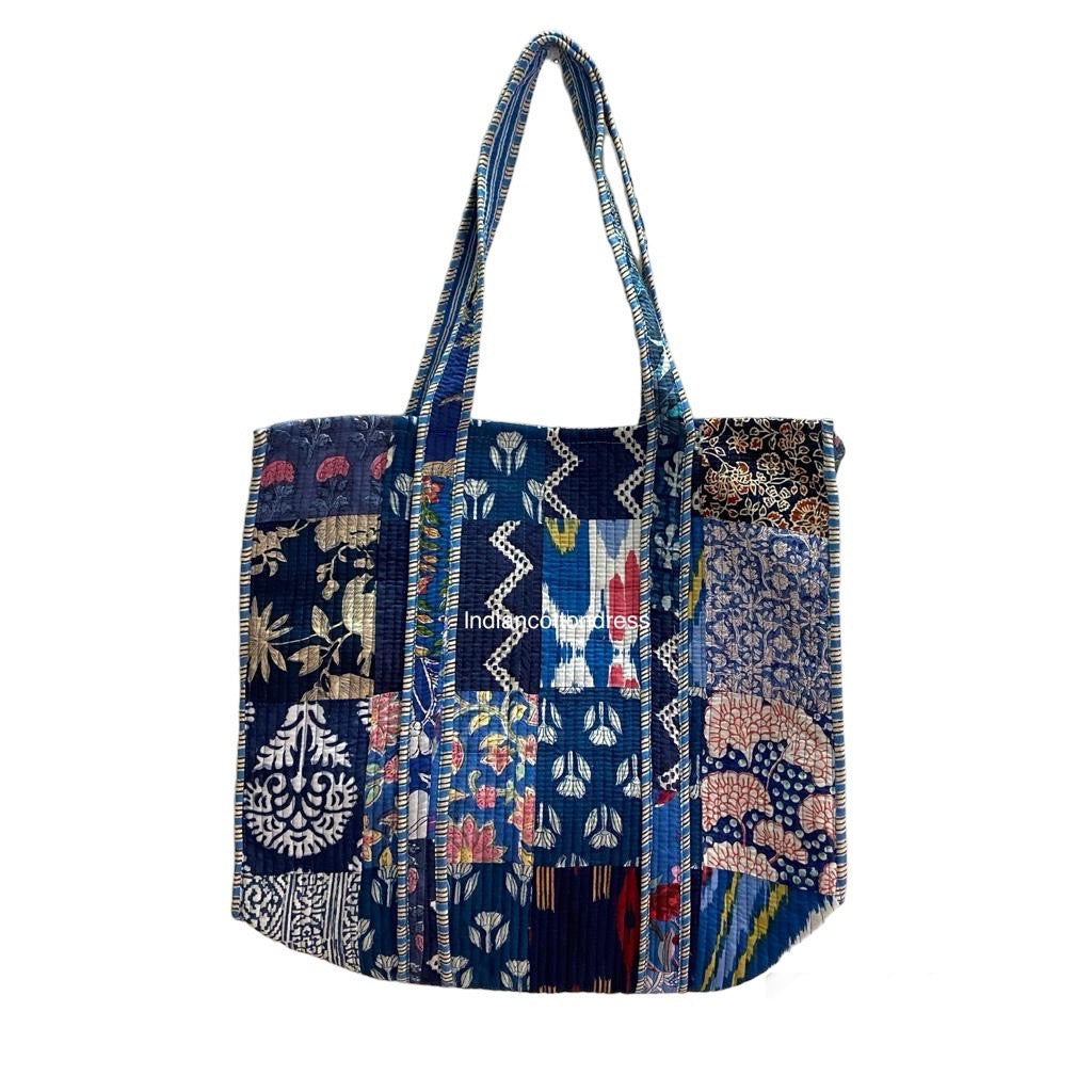 Reversible Tote Bag - Patchwork with Stripe Print