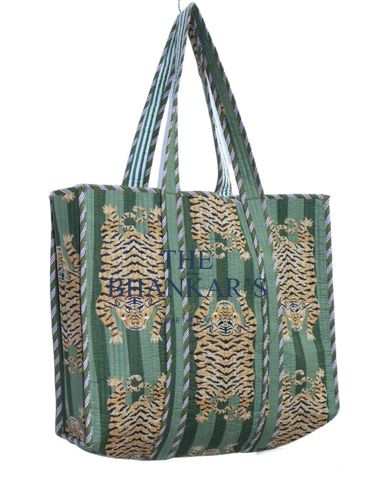 Reversible Tote Bag - Animal Print with Stripe Print