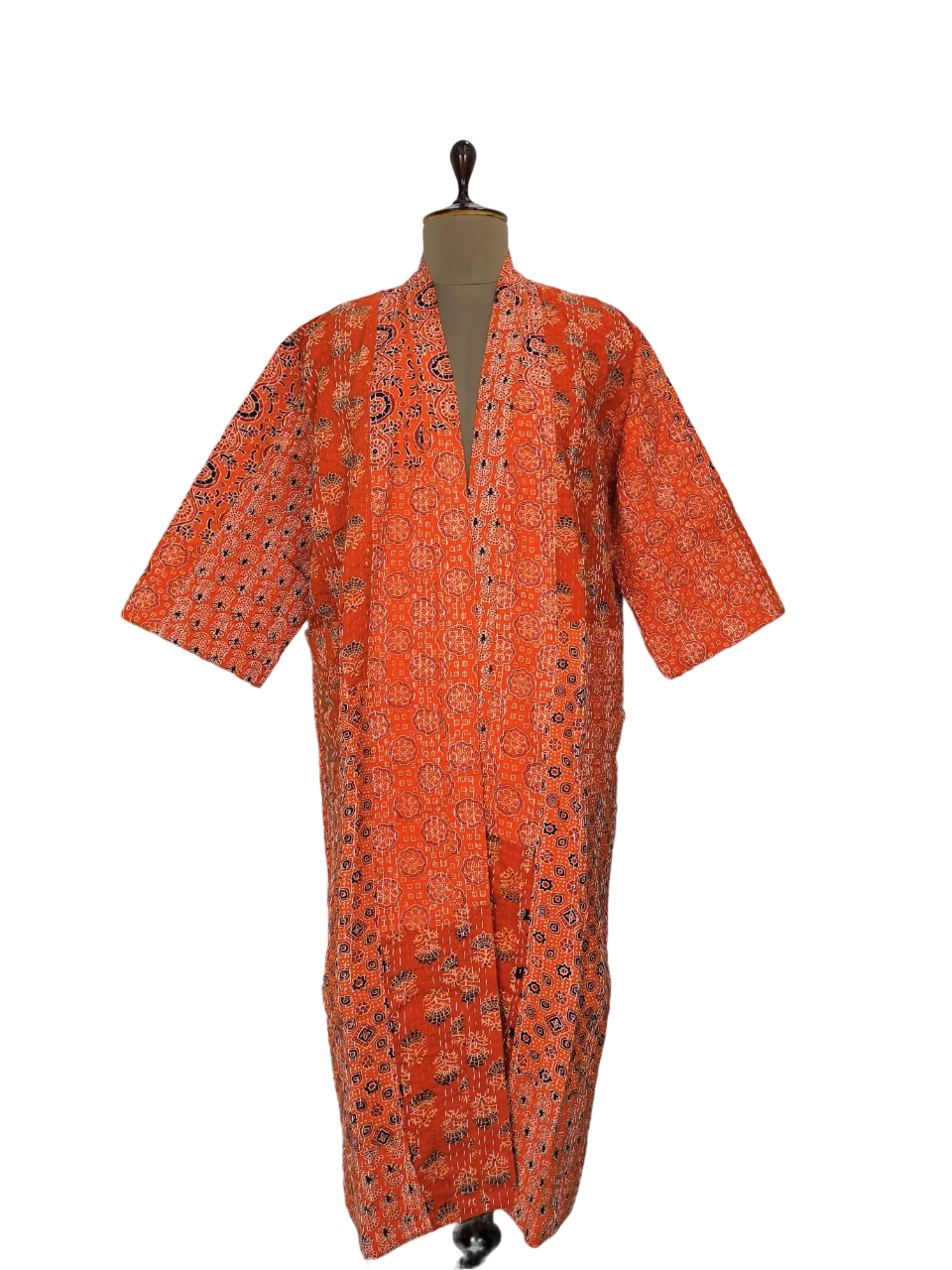 ORANGE AJRAKH PATCHWORK - KANTHA KIMONO ROBE