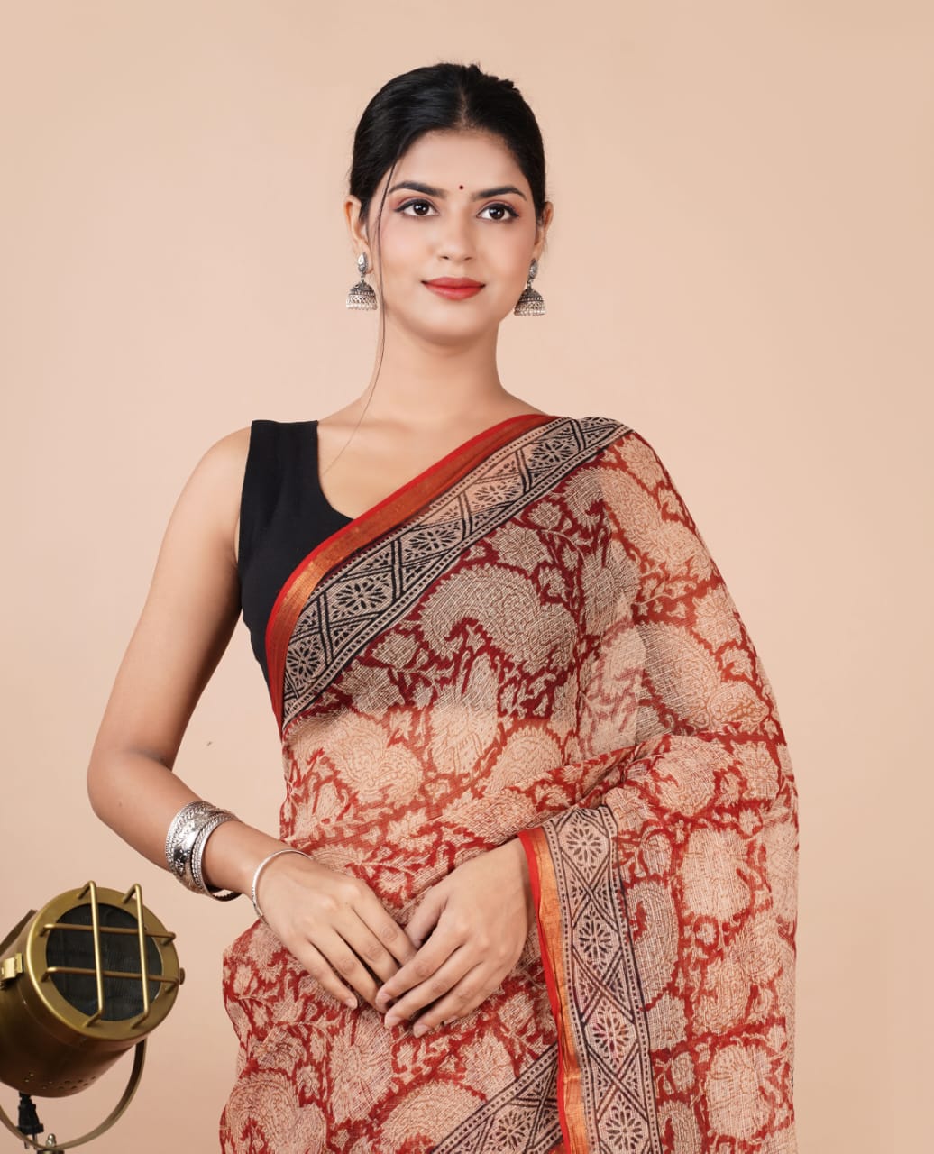 Kota Doria Saree -  Paisley Design Dabu Print Ethnic Handblock Print Kota Doria Saree