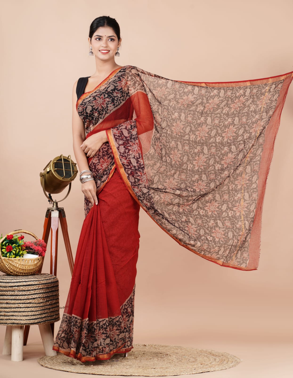 Kota Doria Saree - Dabu Print Ethnic Handblock Print Kota Doria Saree