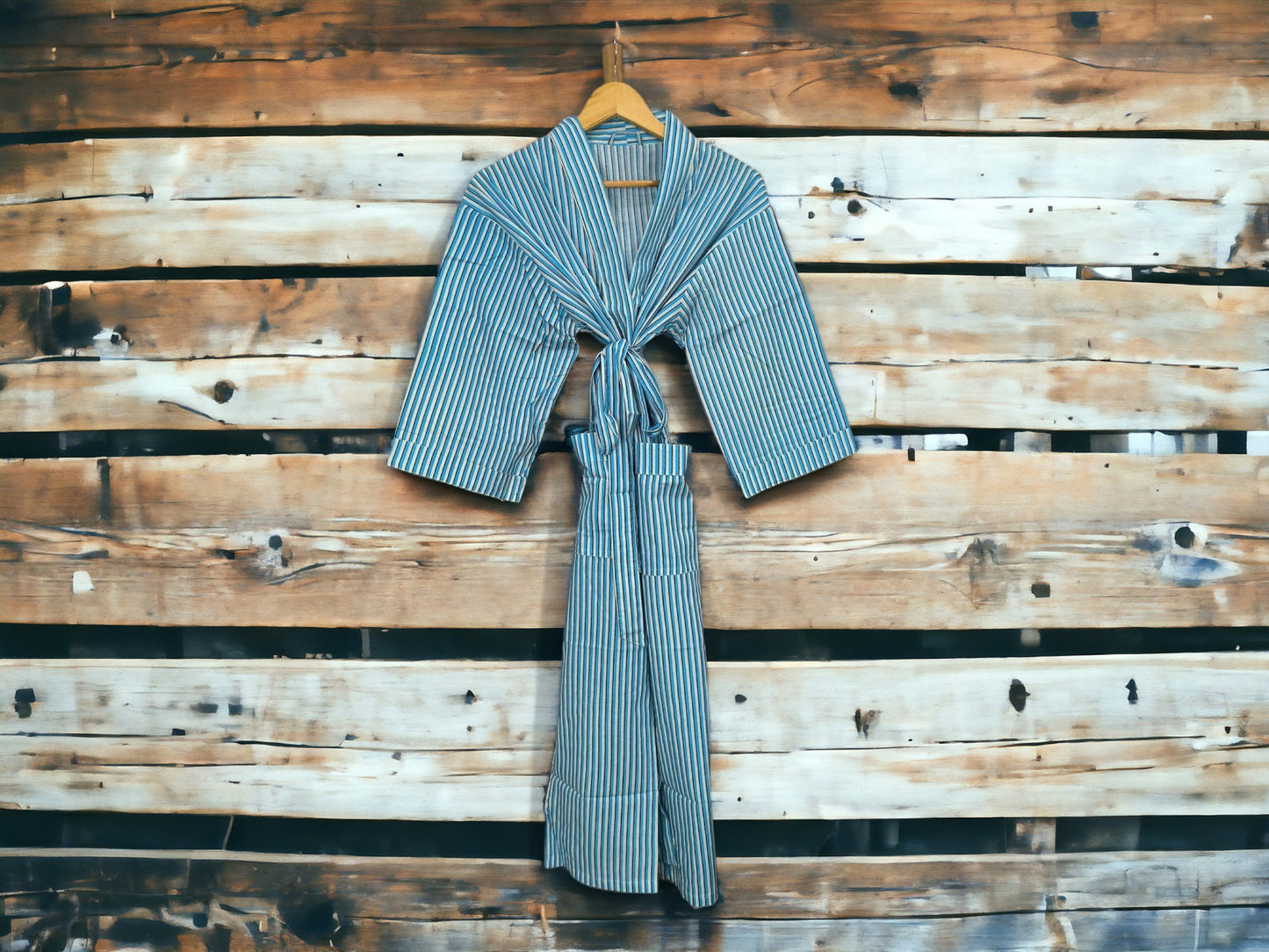 SKY BLUE STRIPE Print - Kimono Robe