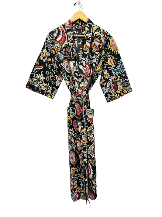 BLACK FLORAL PRINT - KIMONO ROBE