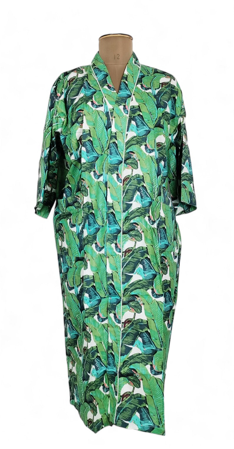 GREEN LEAF FLORAL Print - Kimono Robe