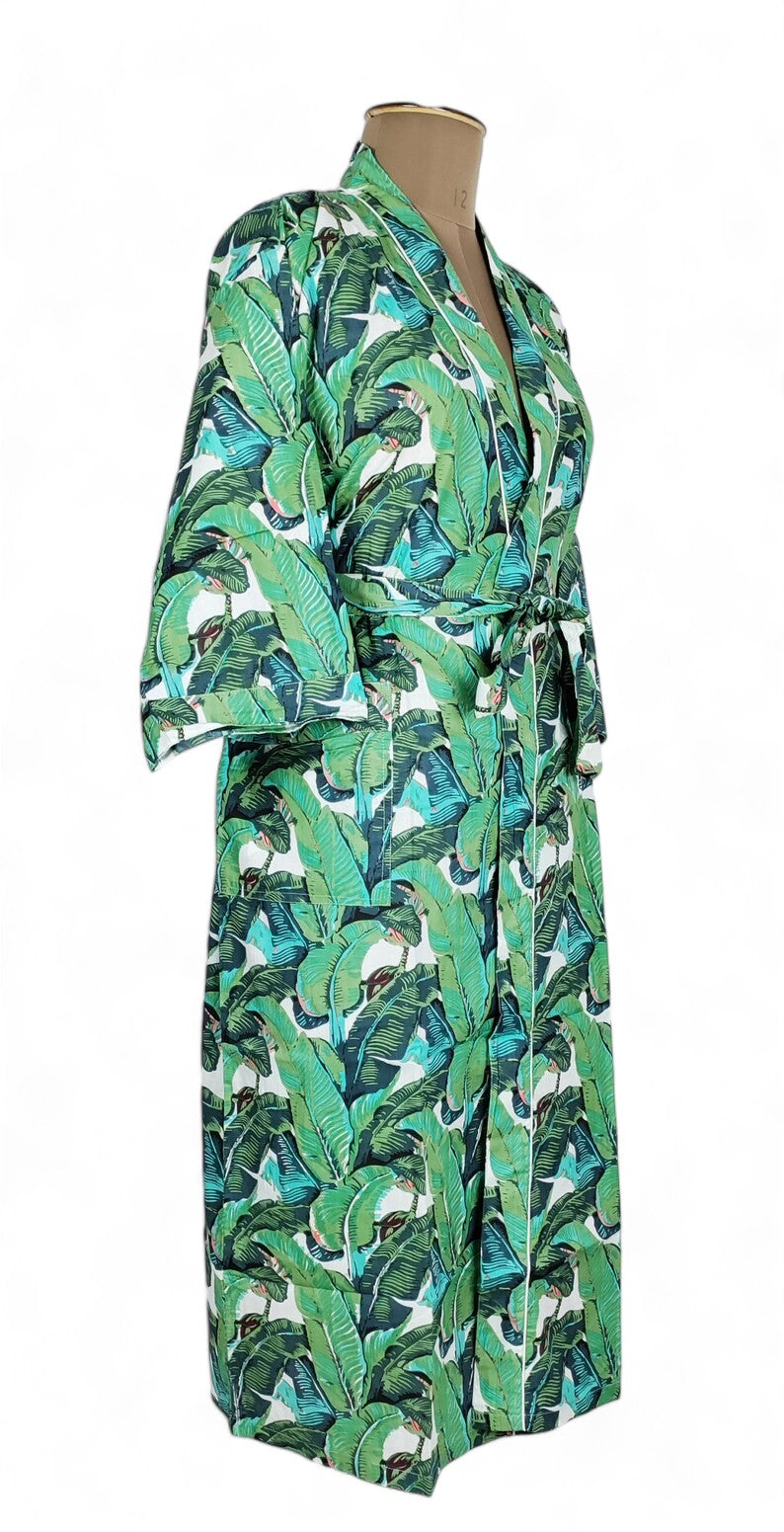 GREEN LEAF FLORAL Print - Kimono Robe