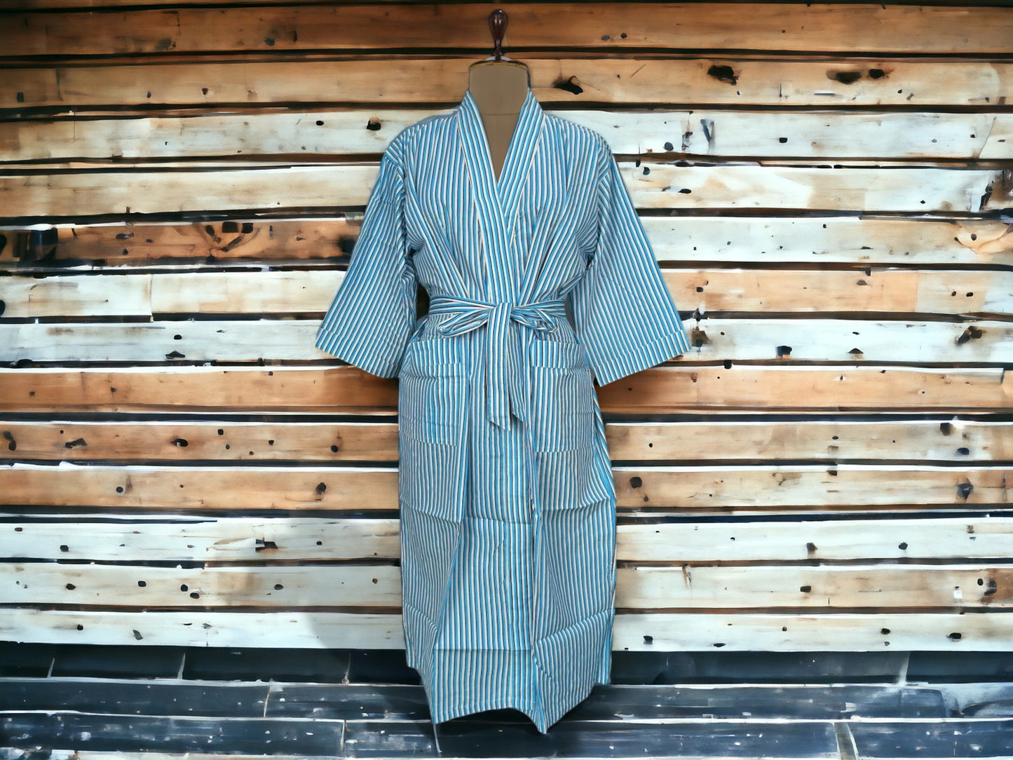 SKY BLUE STRIPE Print - Kimono Robe