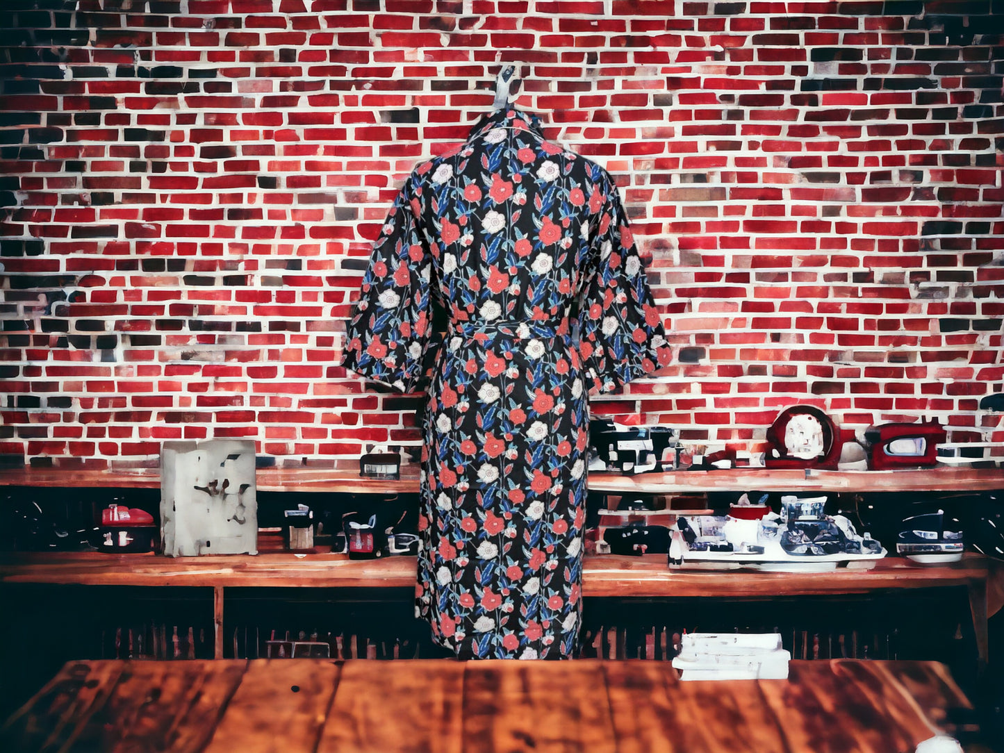 BLACK FLORAL Print - Kimono Robe