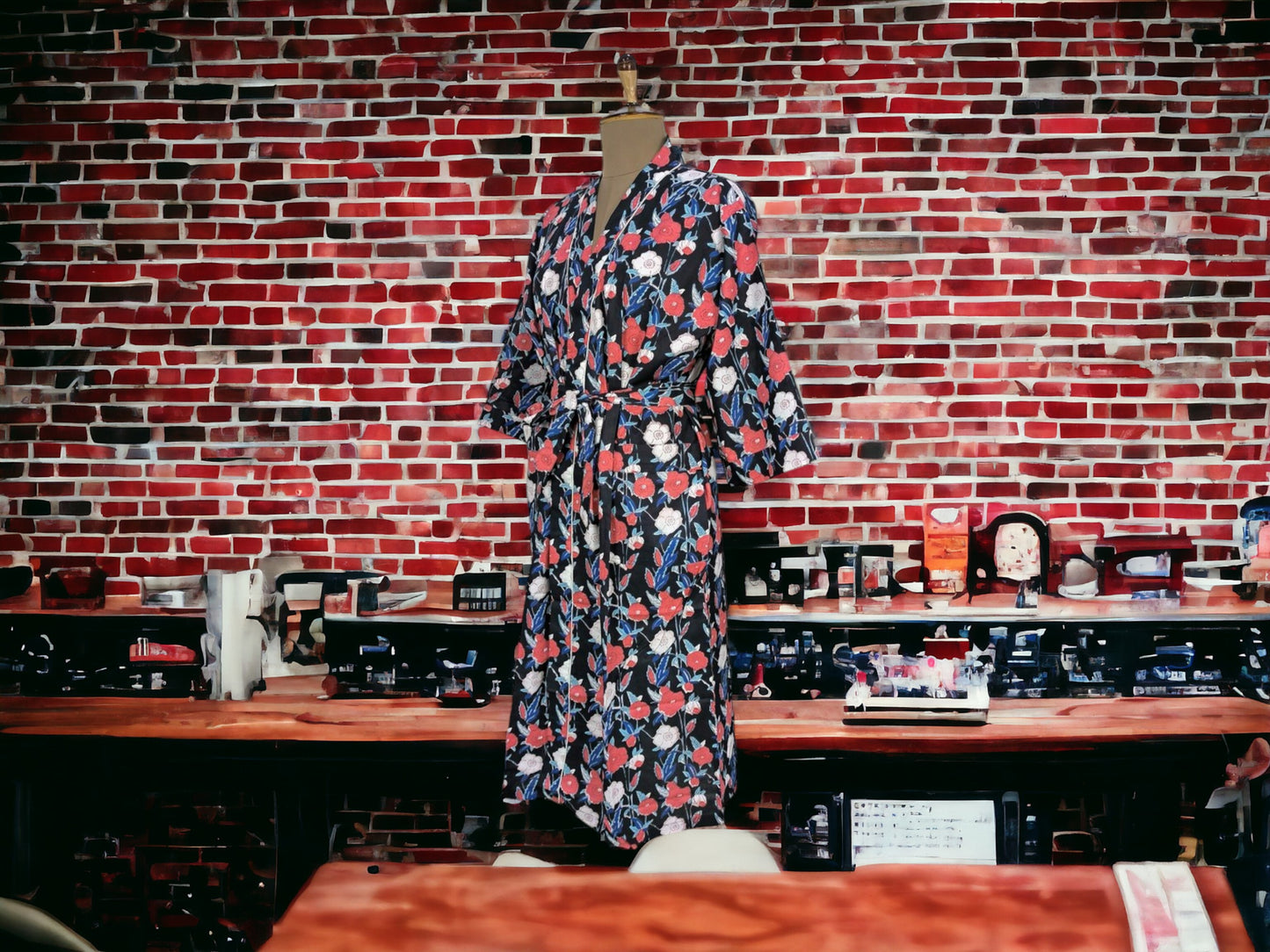 BLACK FLORAL Print - Kimono Robe