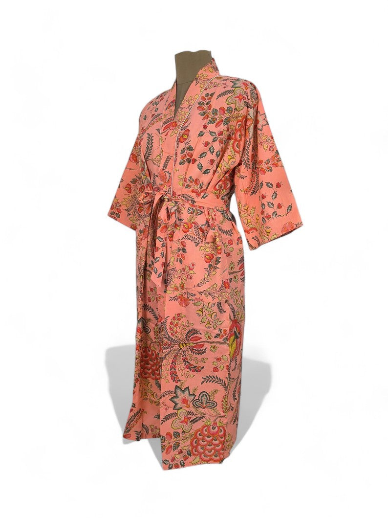 PEACH FLORAL Print - Kimono Robe