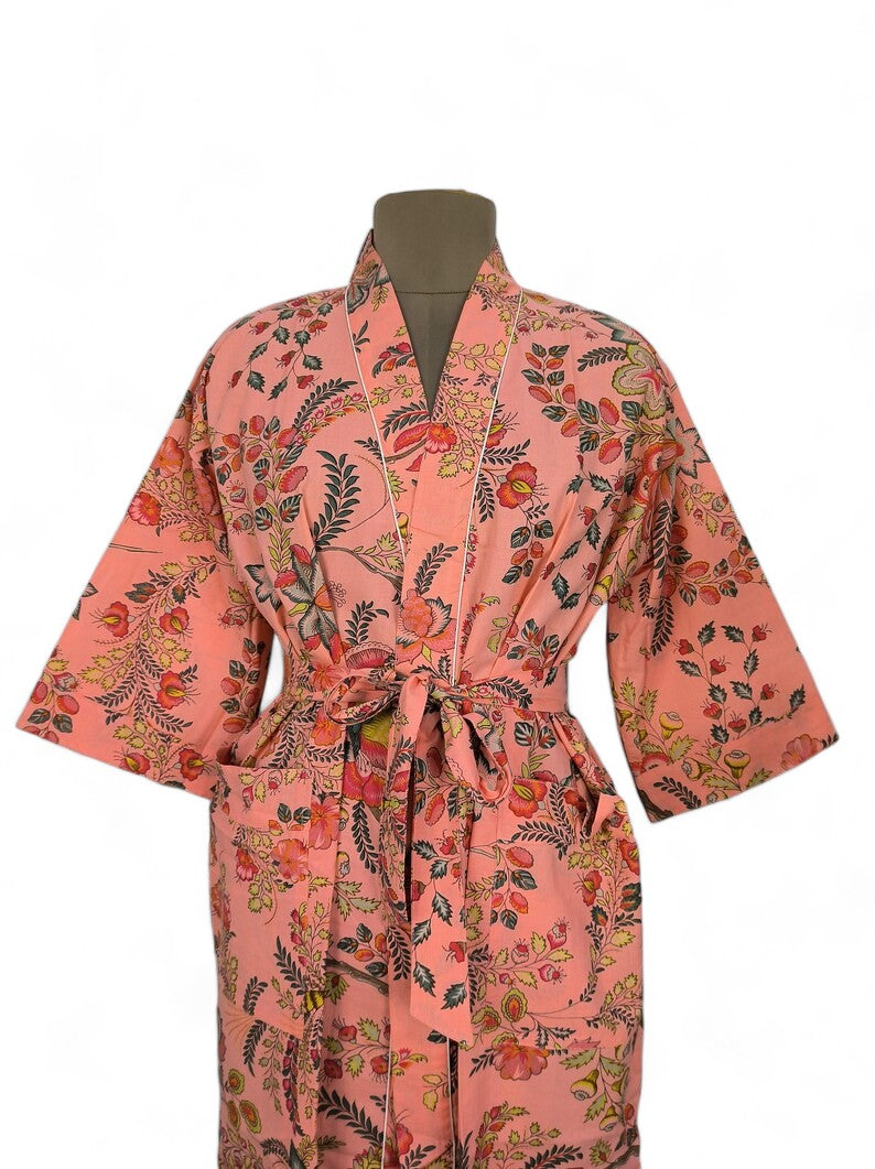 PEACH FLORAL Print - Kimono Robe