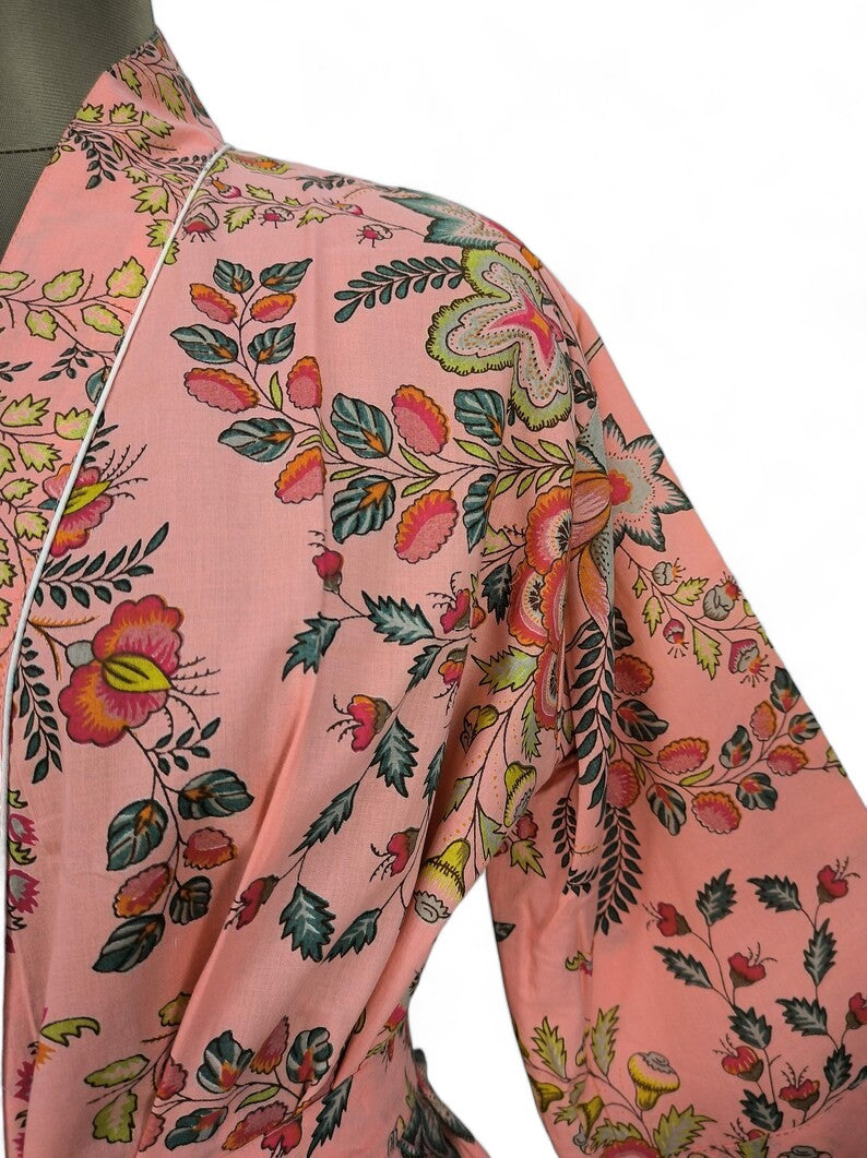 PEACH FLORAL Print - Kimono Robe